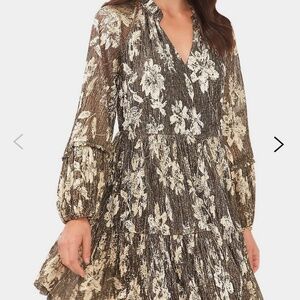 Vince Camaro Metallic Print Puff-sleeve Dress